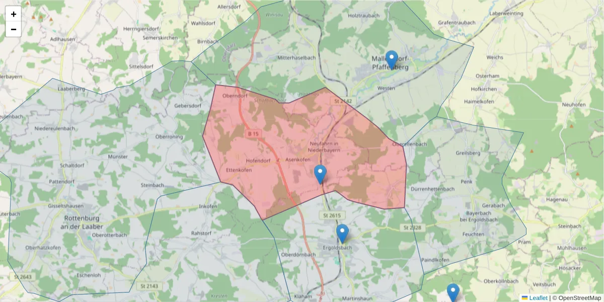 Karte des Postleitzahlen Bereichs  und der umliegenden Postleitzahlen in Deutschland