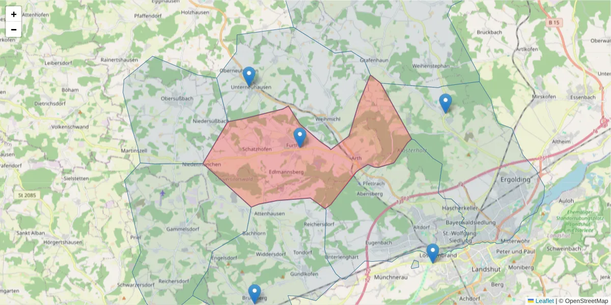 Karte des Postleitzahlen Bereichs  und der umliegenden Postleitzahlen in Deutschland