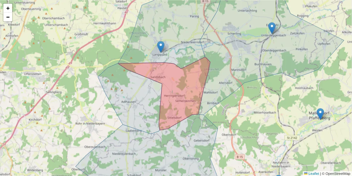 Karte des Postleitzahlen Bereichs  und der umliegenden Postleitzahlen in Deutschland