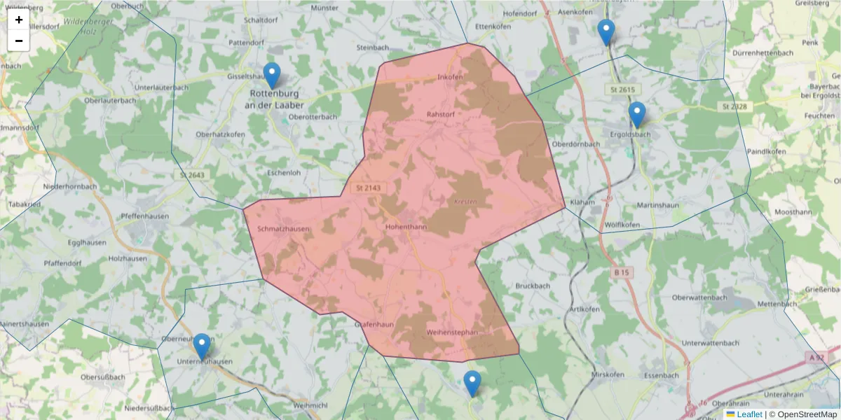 Karte des Postleitzahlen Bereichs  und der umliegenden Postleitzahlen in Deutschland