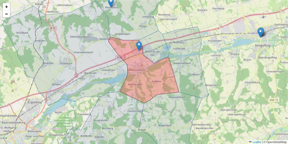 Karte des Postleitzahlen Bereichs  und der umliegenden Postleitzahlen in Deutschland