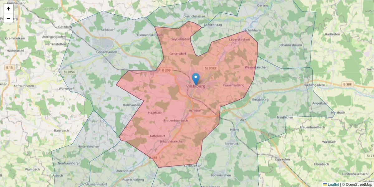 Karte des Postleitzahlen Bereichs  und der umliegenden Postleitzahlen in Deutschland