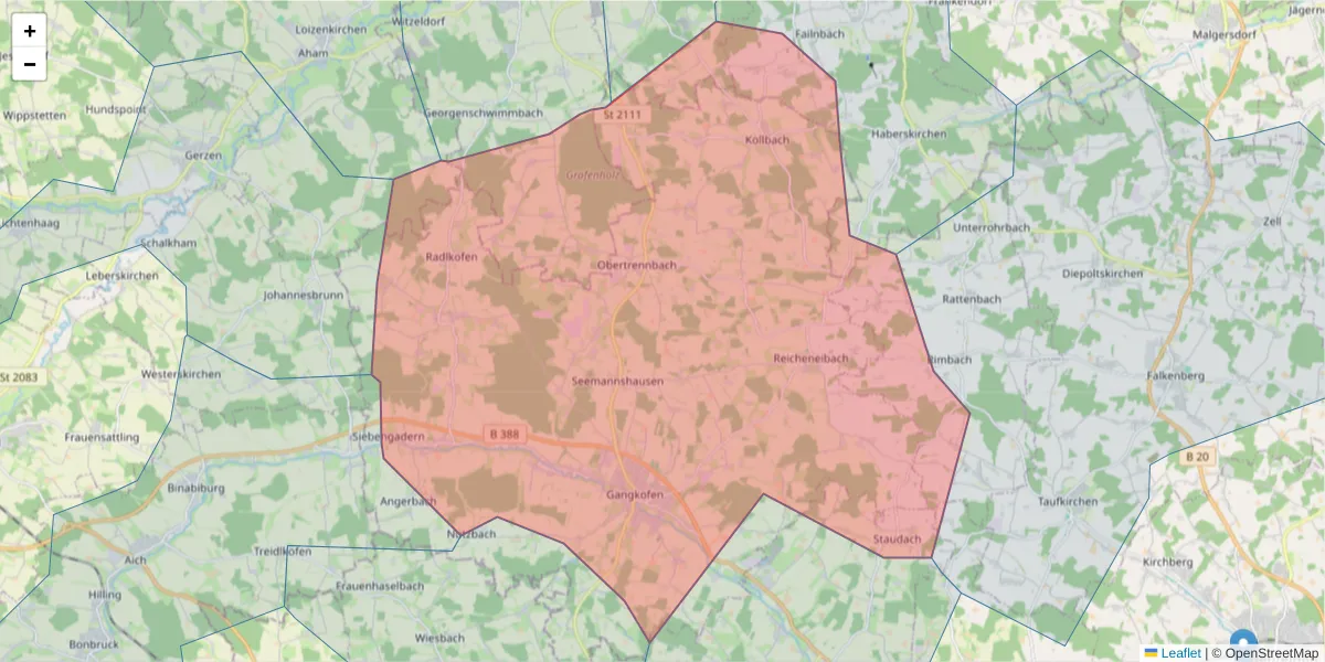 Karte des Postleitzahlen Bereichs  und der umliegenden Postleitzahlen in Deutschland