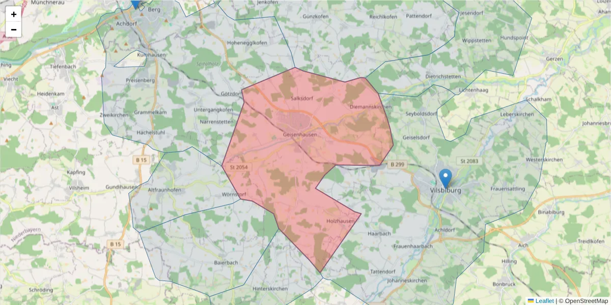 Karte des Postleitzahlen Bereichs  und der umliegenden Postleitzahlen in Deutschland