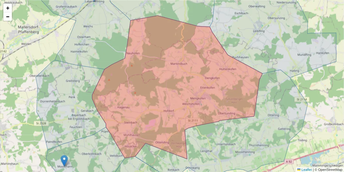 Karte des Postleitzahlen Bereichs  und der umliegenden Postleitzahlen in Deutschland