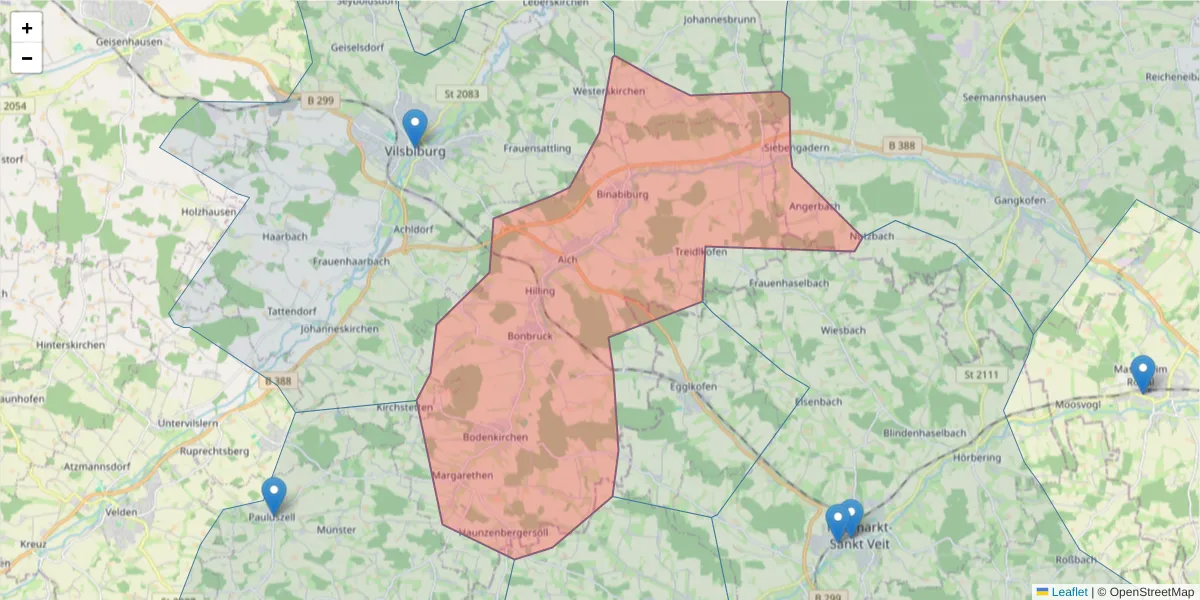 Karte des Postleitzahlen Bereichs  und der umliegenden Postleitzahlen in Deutschland