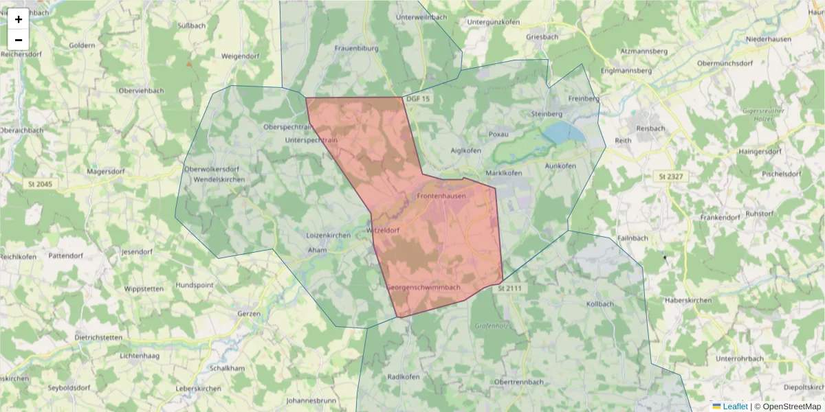 Karte des Postleitzahlen Bereichs  und der umliegenden Postleitzahlen in Deutschland