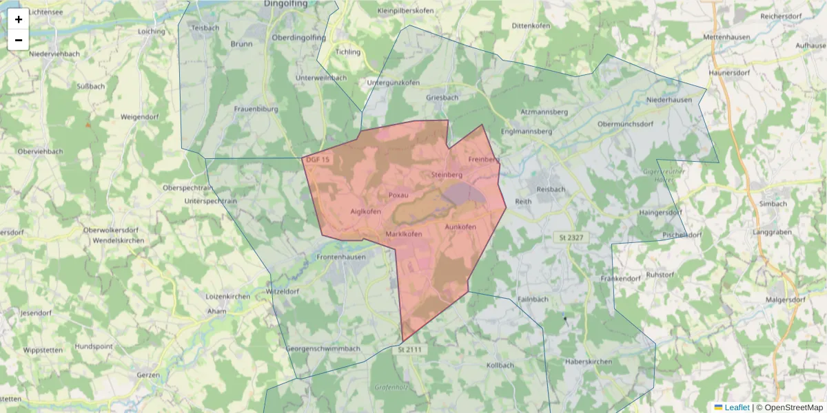 Karte des Postleitzahlen Bereichs  und der umliegenden Postleitzahlen in Deutschland