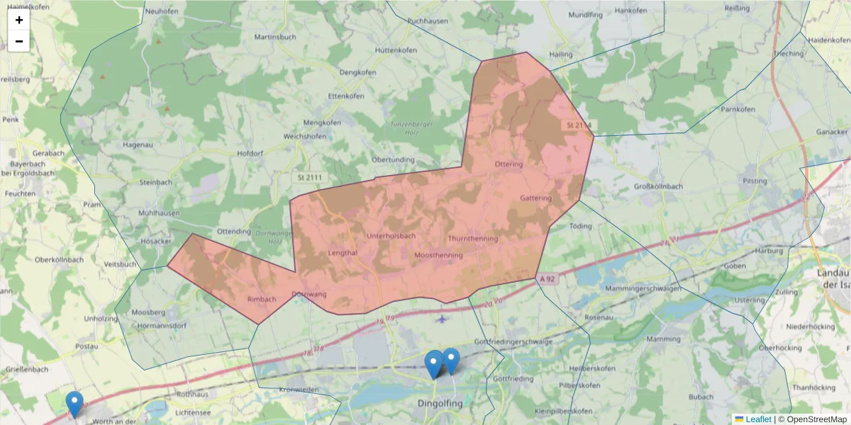 Karte des Postleitzahlen Bereichs  und der umliegenden Postleitzahlen in Deutschland