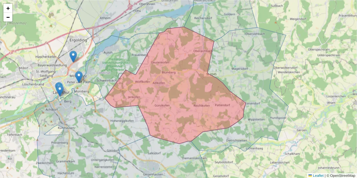 Karte des Postleitzahlen Bereichs  und der umliegenden Postleitzahlen in Deutschland