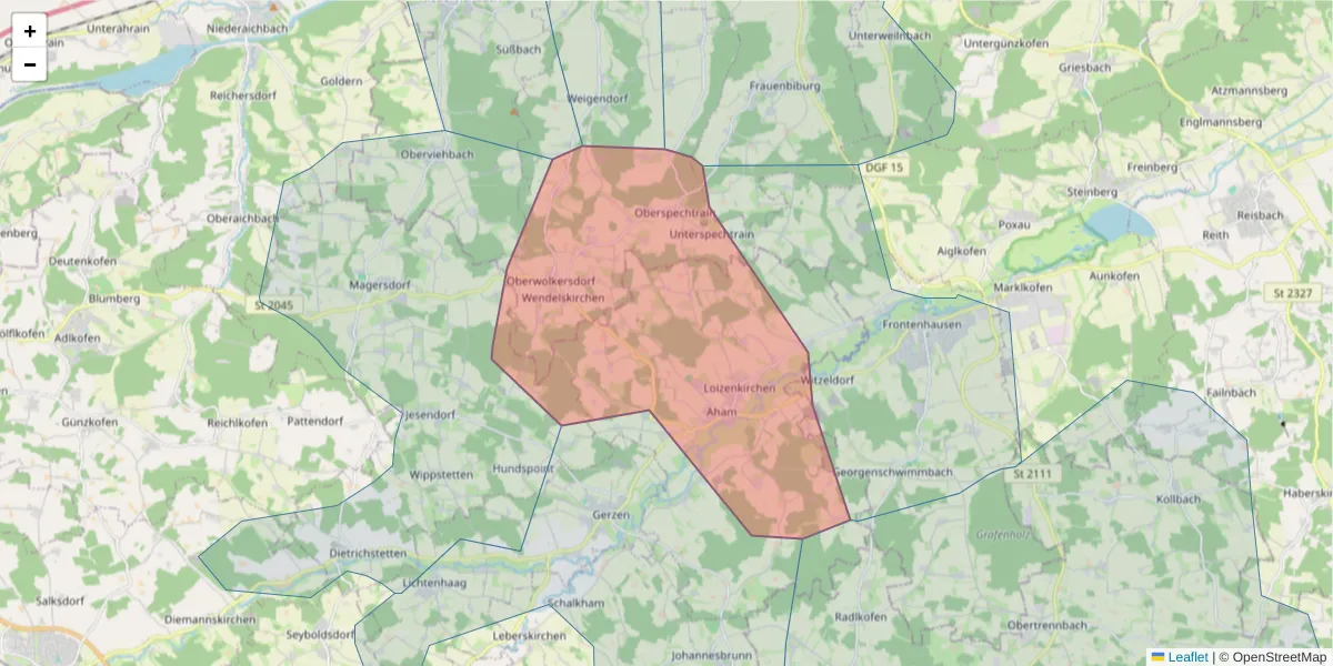 Karte des Postleitzahlen Bereichs  und der umliegenden Postleitzahlen in Deutschland