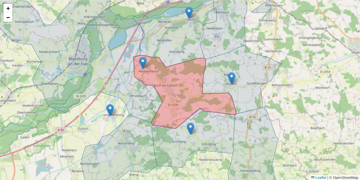 Karte des Postleitzahlen Bereichs  und der umliegenden Postleitzahlen in Deutschland