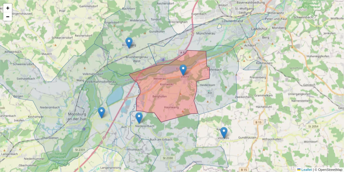 Karte des Postleitzahlen Bereichs  und der umliegenden Postleitzahlen in Deutschland