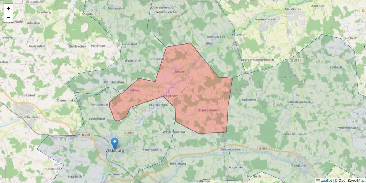 Karte des Postleitzahlen Bereichs  und der umliegenden Postleitzahlen in Deutschland