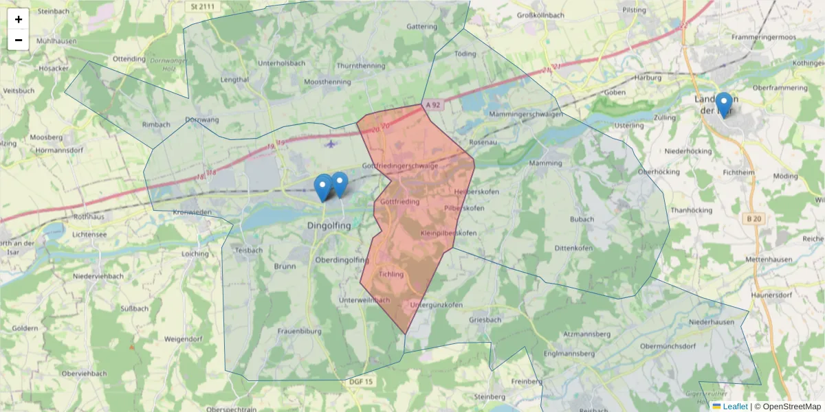 Karte des Postleitzahlen Bereichs  und der umliegenden Postleitzahlen in Deutschland