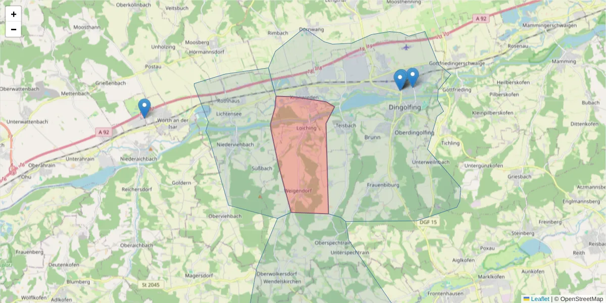Karte des Postleitzahlen Bereichs  und der umliegenden Postleitzahlen in Deutschland