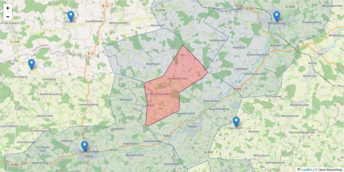 Karte des Postleitzahlen Bereichs  und der umliegenden Postleitzahlen in Deutschland