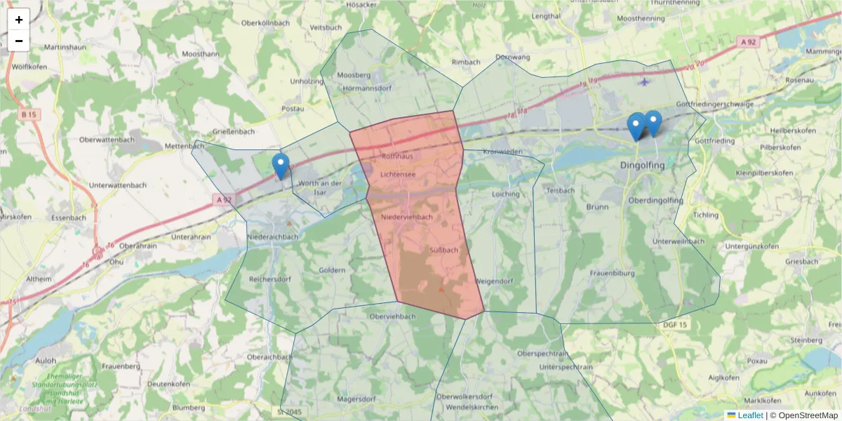 Karte des Postleitzahlen Bereichs  und der umliegenden Postleitzahlen in Deutschland