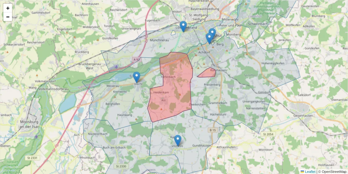 Karte des Postleitzahlen Bereichs  und der umliegenden Postleitzahlen in Deutschland