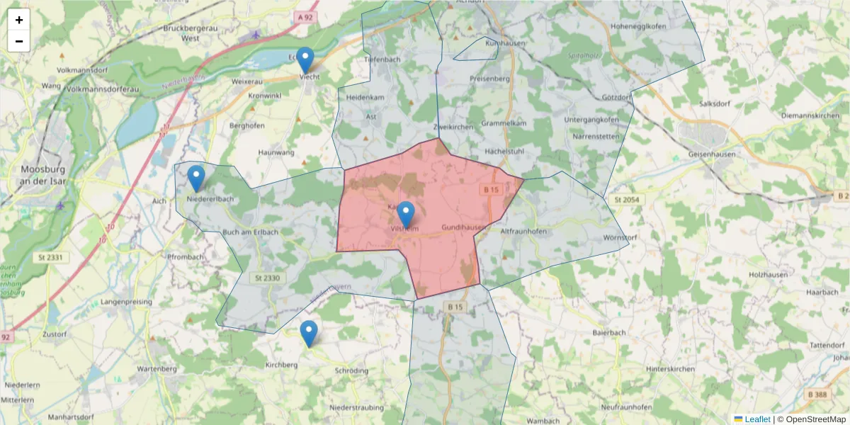 Karte des Postleitzahlen Bereichs  und der umliegenden Postleitzahlen in Deutschland
