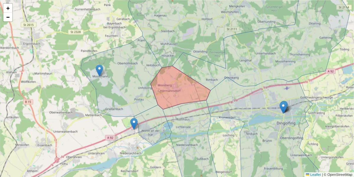 Karte des Postleitzahlen Bereichs  und der umliegenden Postleitzahlen in Deutschland