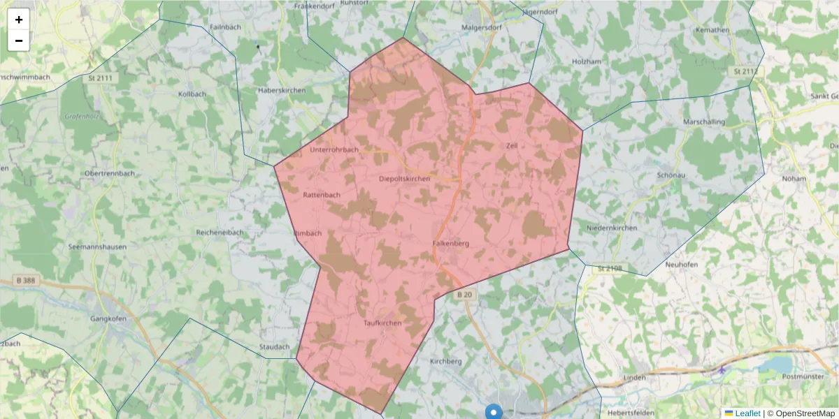 Karte des Postleitzahlen Bereichs  und der umliegenden Postleitzahlen in Deutschland