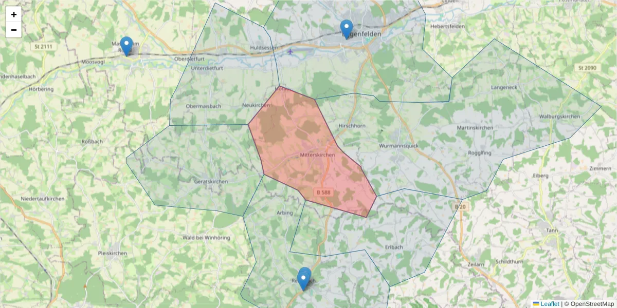 Karte des Postleitzahlen Bereichs  und der umliegenden Postleitzahlen in Deutschland