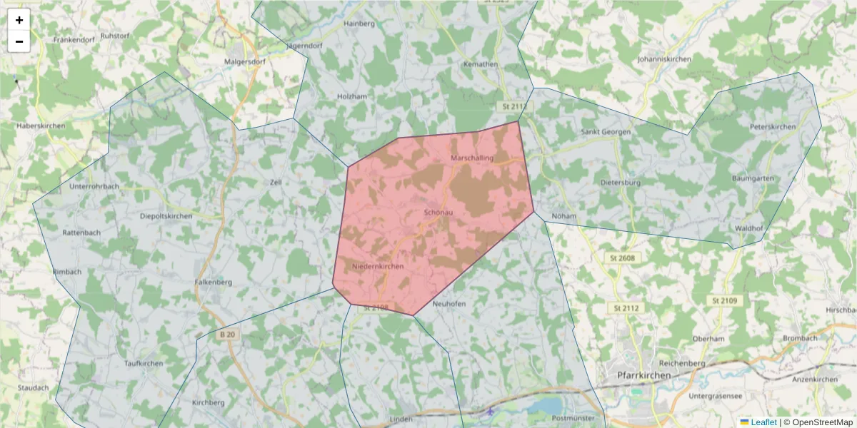 Karte des Postleitzahlen Bereichs  und der umliegenden Postleitzahlen in Deutschland