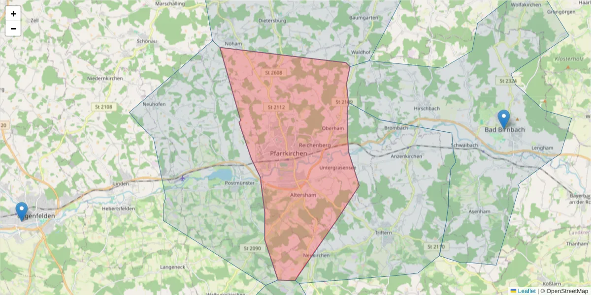 Karte des Postleitzahlen Bereichs  und der umliegenden Postleitzahlen in Deutschland