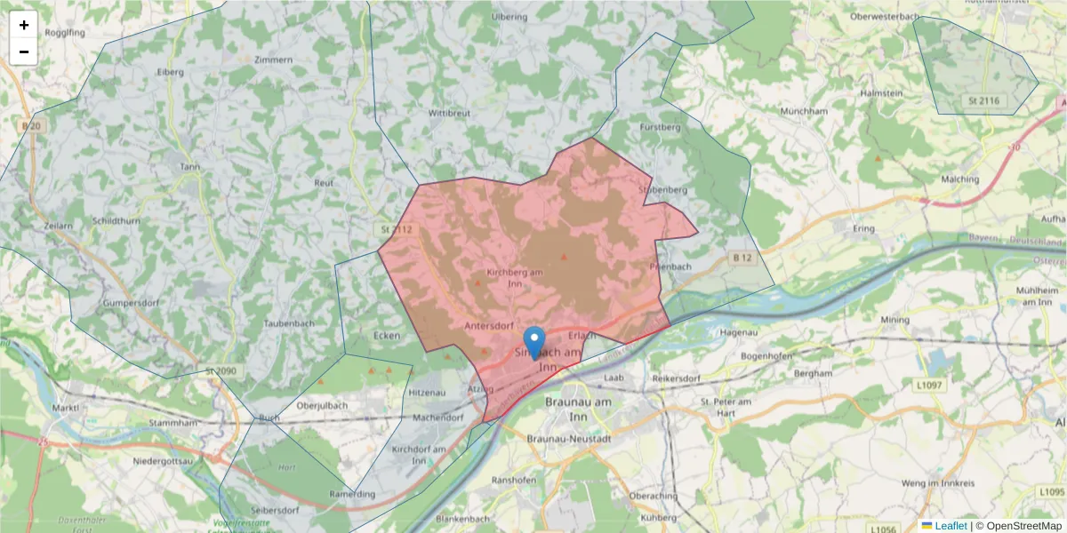 Karte des Postleitzahlen Bereichs  und der umliegenden Postleitzahlen in Deutschland