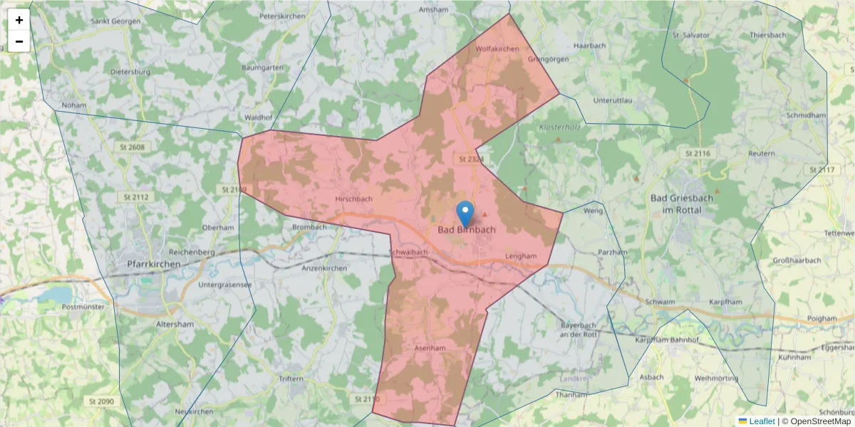Karte des Postleitzahlen Bereichs  und der umliegenden Postleitzahlen in Deutschland