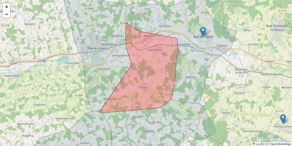Karte des Postleitzahlen Bereichs  und der umliegenden Postleitzahlen in Deutschland