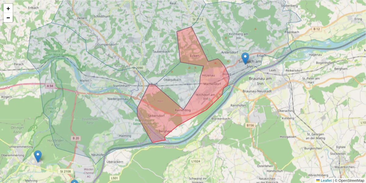 Karte des Postleitzahlen Bereichs  und der umliegenden Postleitzahlen in Deutschland