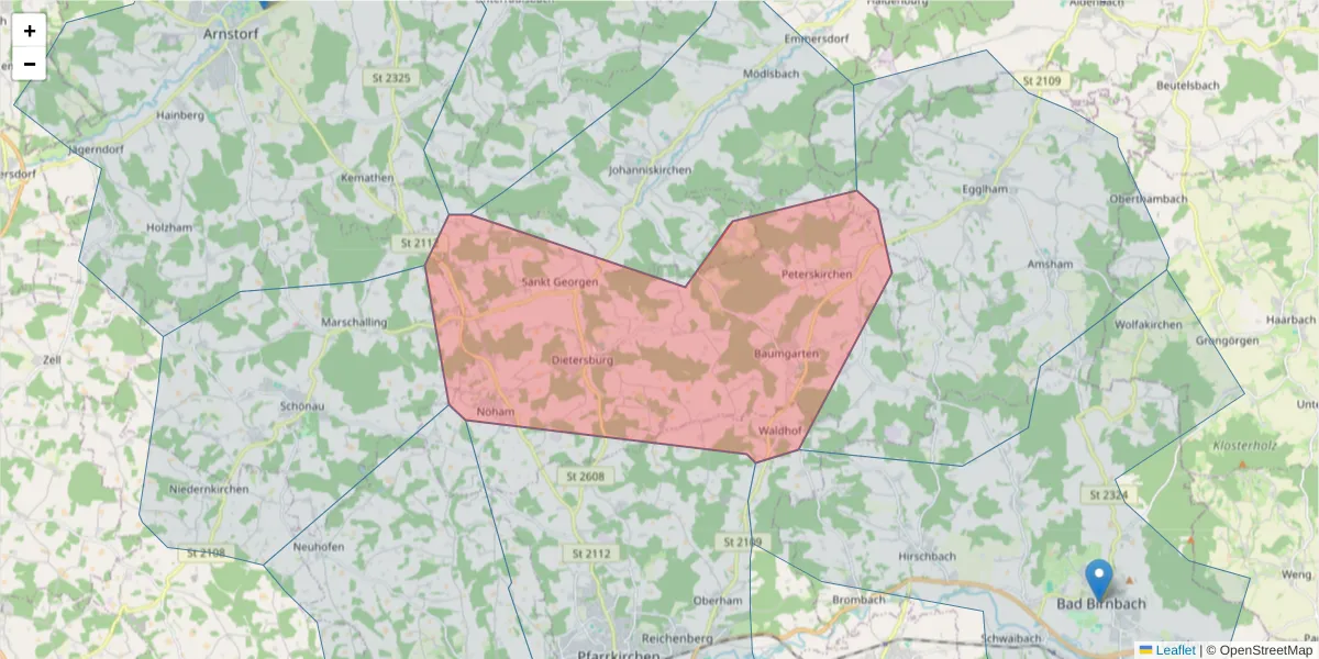 Karte des Postleitzahlen Bereichs  und der umliegenden Postleitzahlen in Deutschland