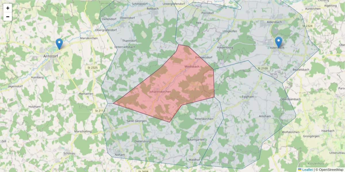 Karte des Postleitzahlen Bereichs  und der umliegenden Postleitzahlen in Deutschland
