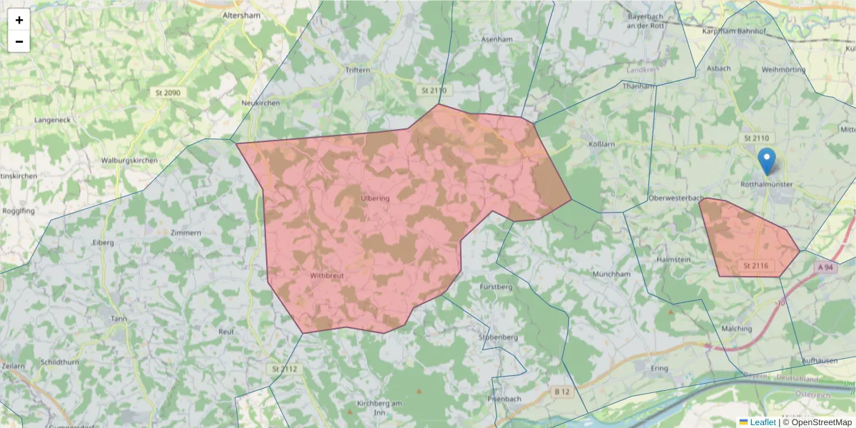 Karte des Postleitzahlen Bereichs  und der umliegenden Postleitzahlen in Deutschland