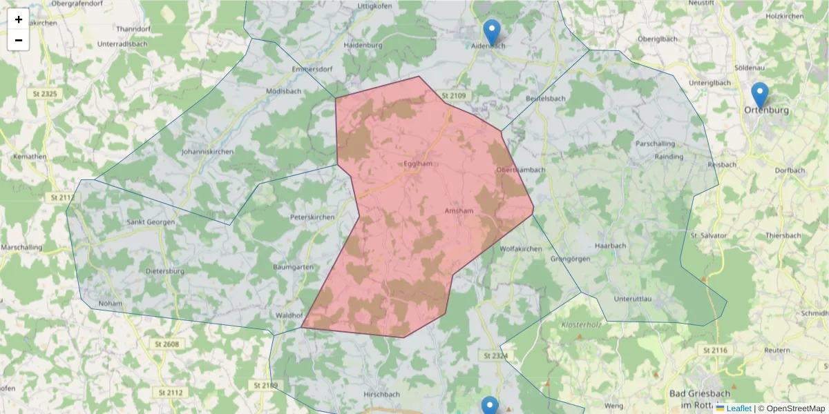 Karte des Postleitzahlen Bereichs  und der umliegenden Postleitzahlen in Deutschland