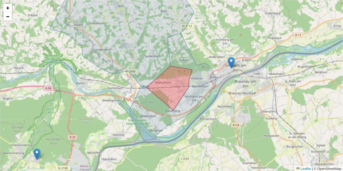 Karte des Postleitzahlen Bereichs  und der umliegenden Postleitzahlen in Deutschland