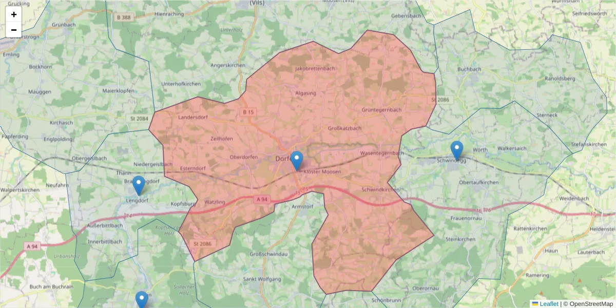 Karte des Postleitzahlen Bereichs  und der umliegenden Postleitzahlen in Deutschland
