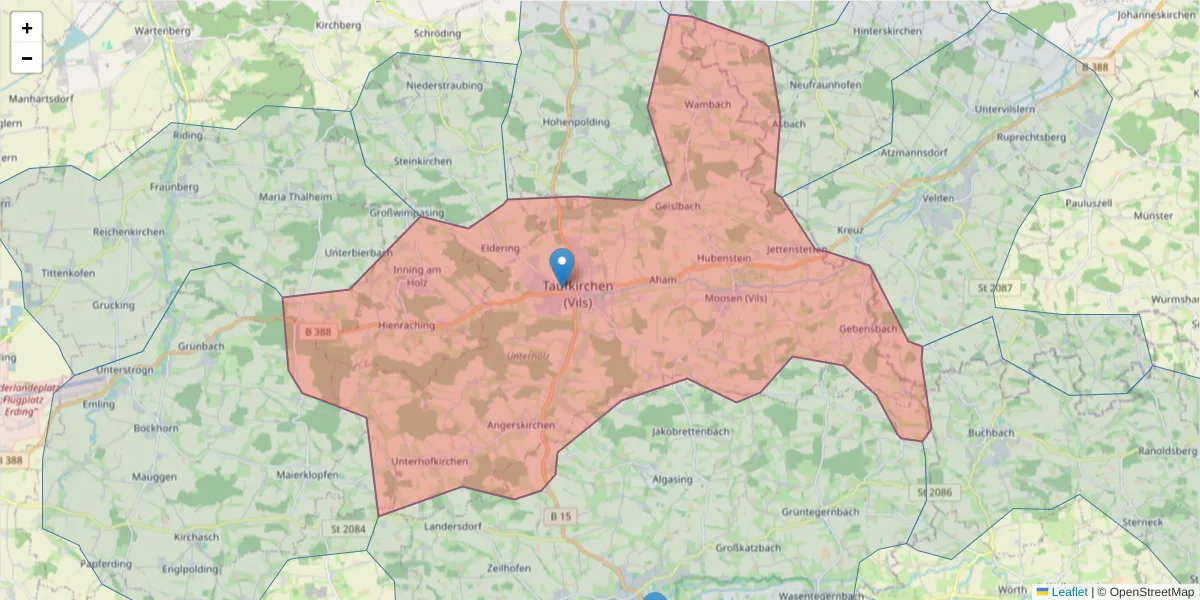 Karte des Postleitzahlen Bereichs  und der umliegenden Postleitzahlen in Deutschland