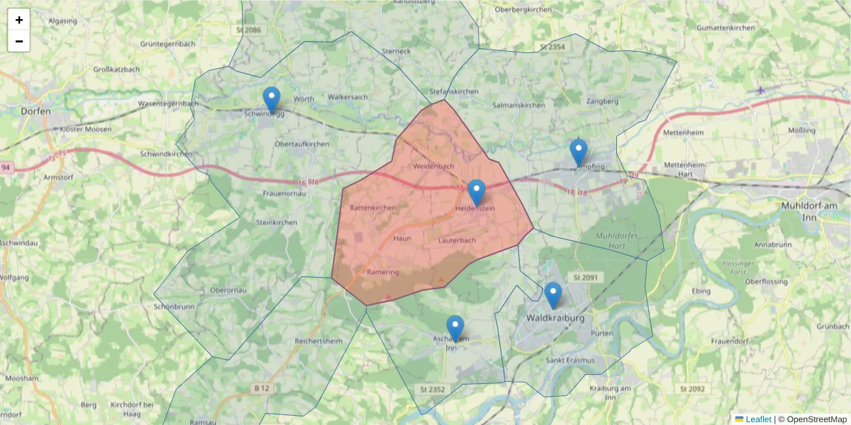 Karte des Postleitzahlen Bereichs  und der umliegenden Postleitzahlen in Deutschland