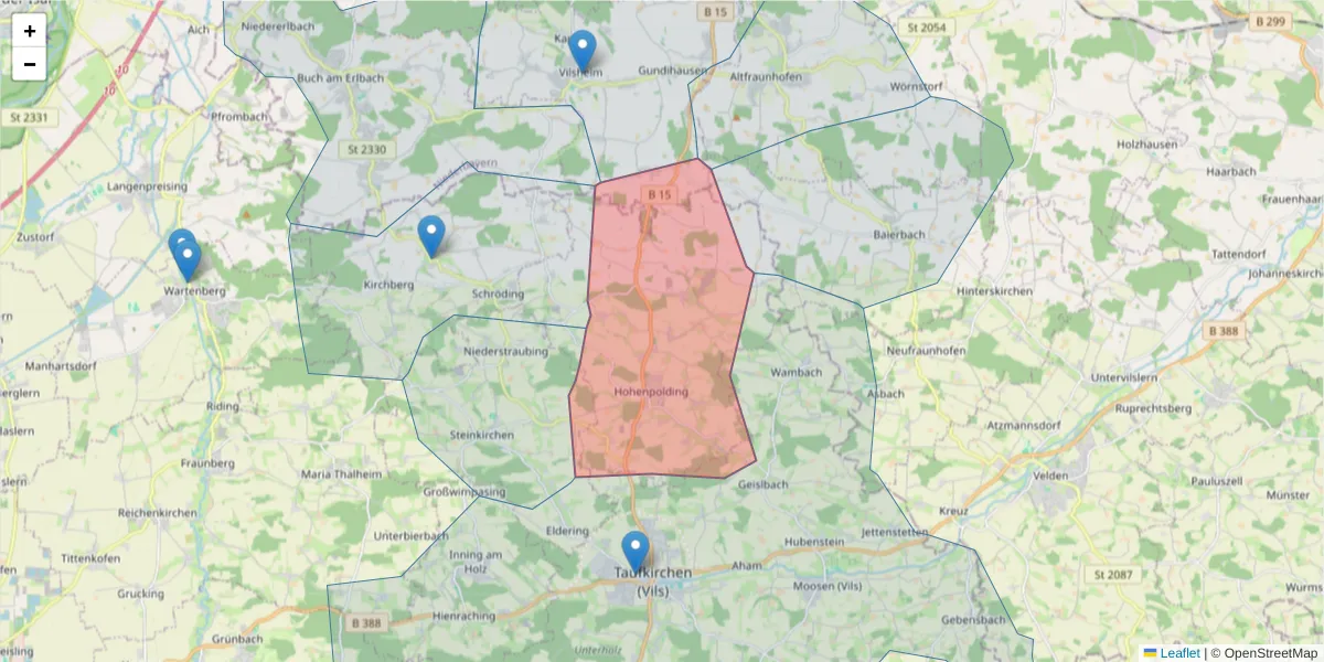 Karte des Postleitzahlen Bereichs  und der umliegenden Postleitzahlen in Deutschland