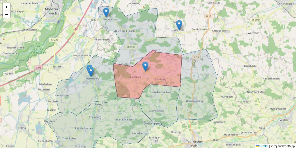 Karte des Postleitzahlen Bereichs  und der umliegenden Postleitzahlen in Deutschland