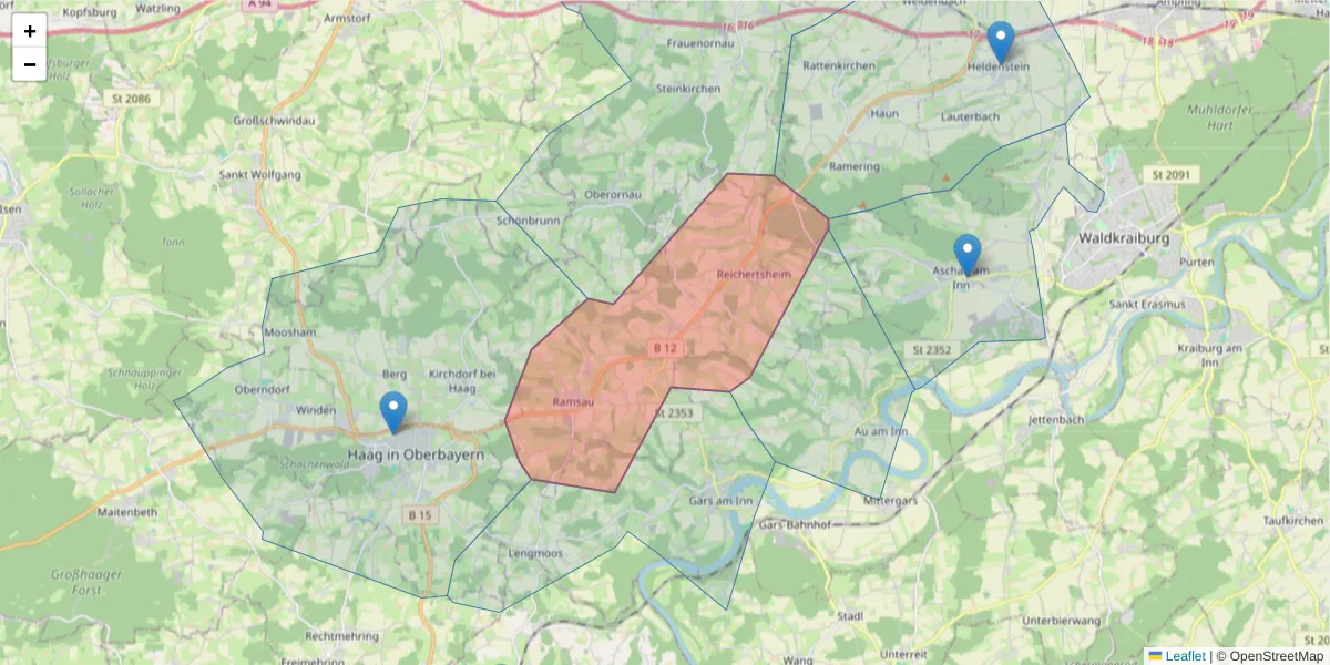 Karte des Postleitzahlen Bereichs  und der umliegenden Postleitzahlen in Deutschland