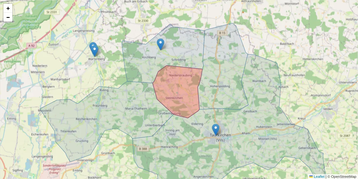 Karte des Postleitzahlen Bereichs  und der umliegenden Postleitzahlen in Deutschland