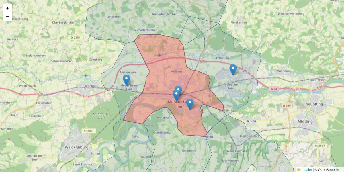 Karte des Postleitzahlen Bereichs  und der umliegenden Postleitzahlen in Deutschland