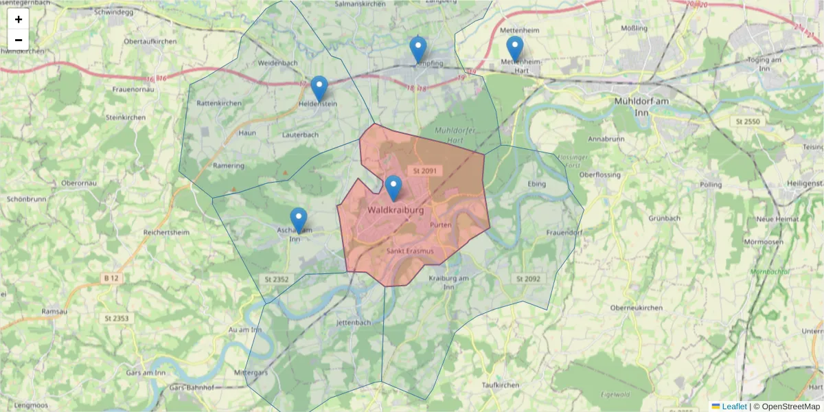Karte des Postleitzahlen Bereichs  und der umliegenden Postleitzahlen in Deutschland