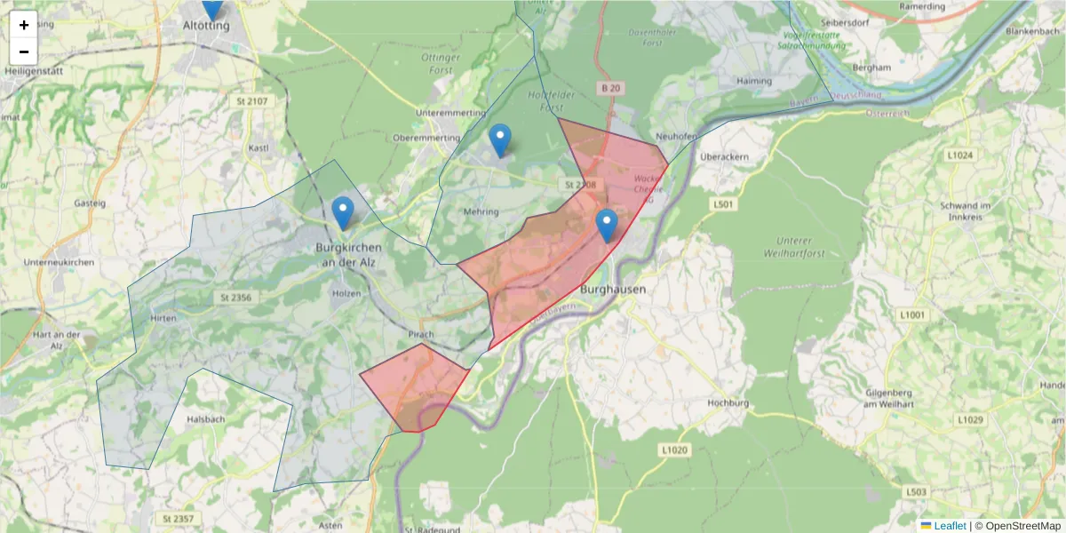 Karte des Postleitzahlen Bereichs  und der umliegenden Postleitzahlen in Deutschland