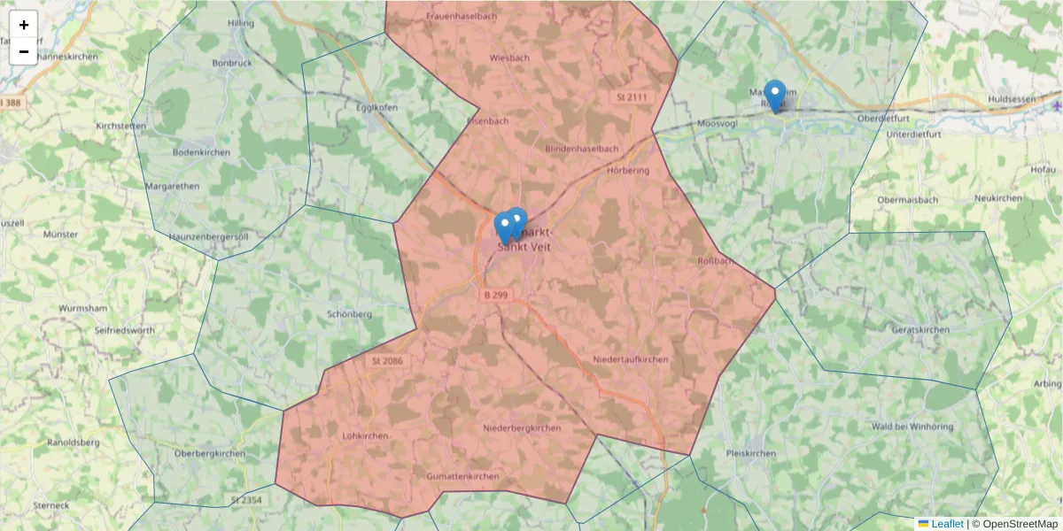 Karte des Postleitzahlen Bereichs  und der umliegenden Postleitzahlen in Deutschland