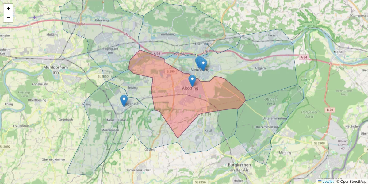 Karte des Postleitzahlen Bereichs  und der umliegenden Postleitzahlen in Deutschland